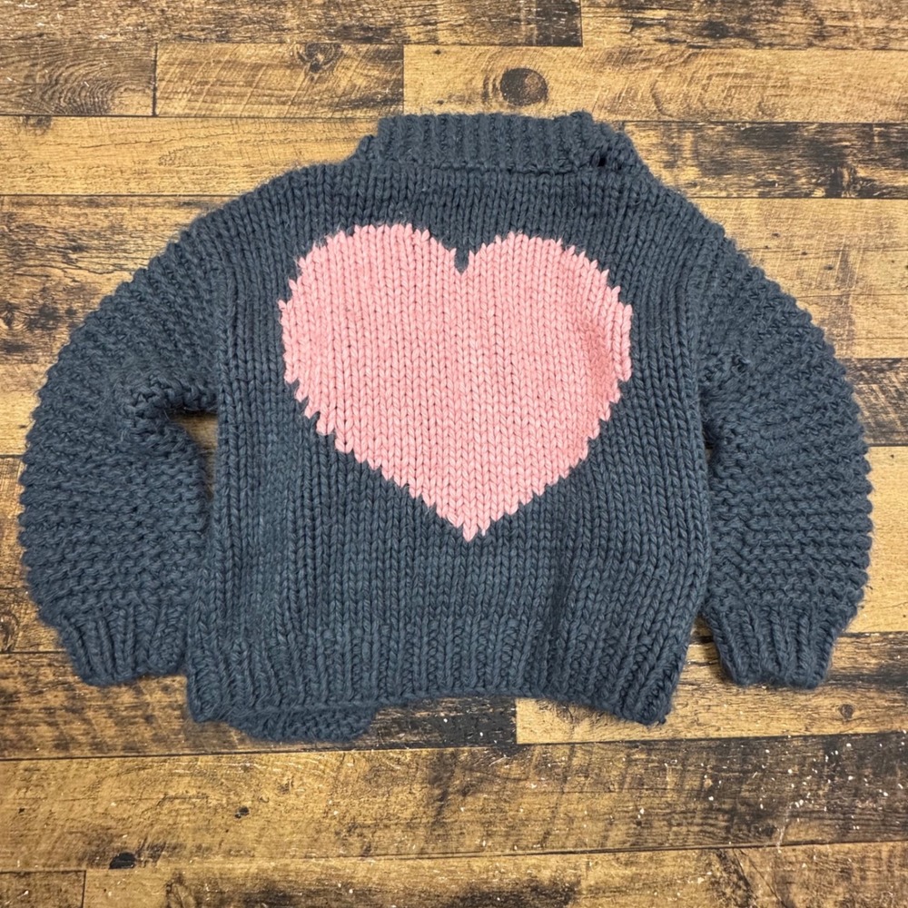 Chicwish‎ Chunky Knit Cardigan Gray Pink Heart Handmade Women's Sweater